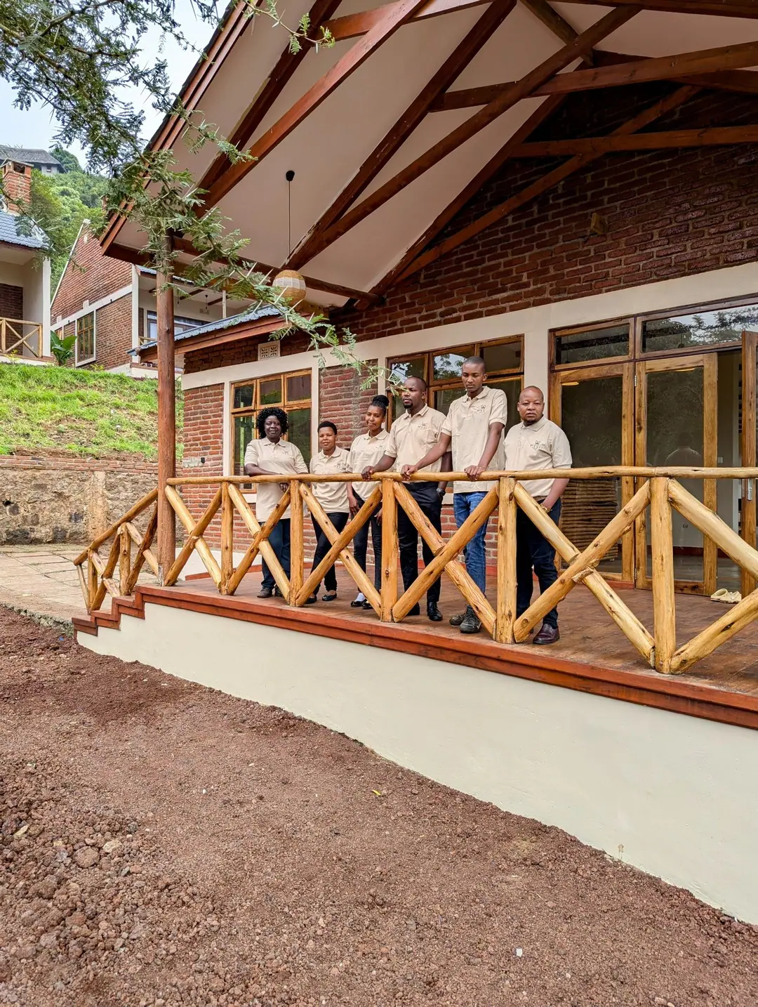 The team on the veranda, Mvuli Mountain Lodge