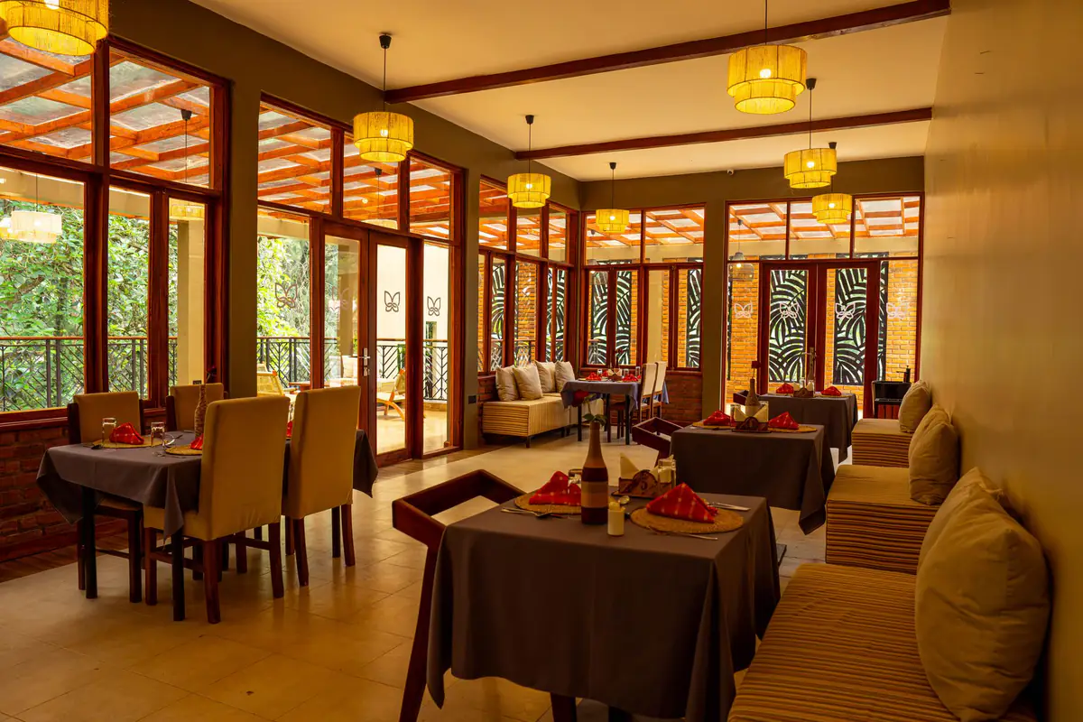 Restaurant dining room at Mvuli Farm Lodge
